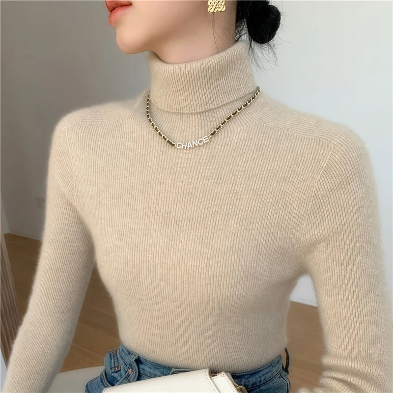 鄂尔多斯市秋冬新款无缝一线成衣高领羊绒女加厚修身内搭打底衫