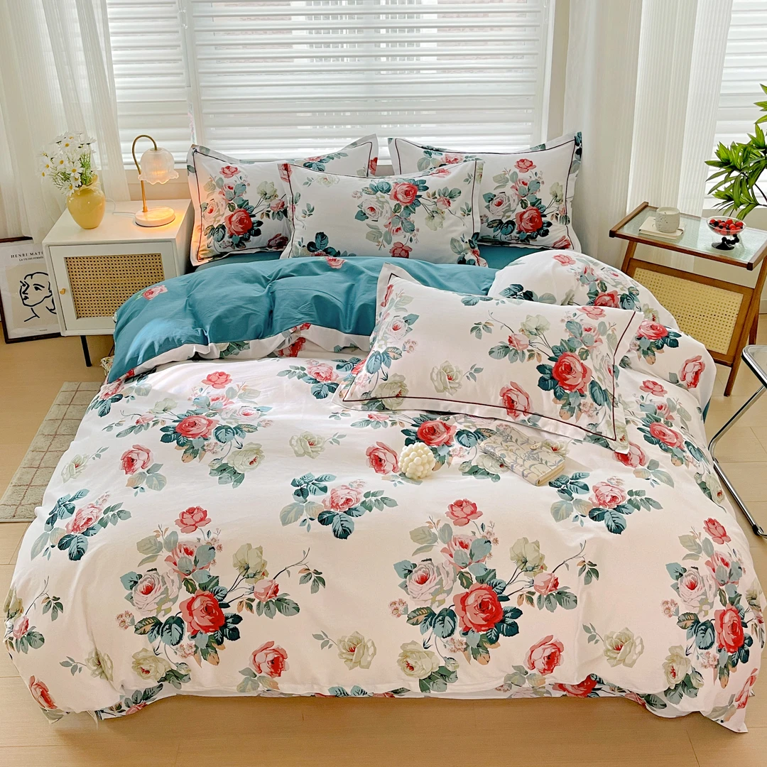 100%全棉 四件套轻奢 环保活性印染 斜纹 亲肤印花三件套碎花加厚