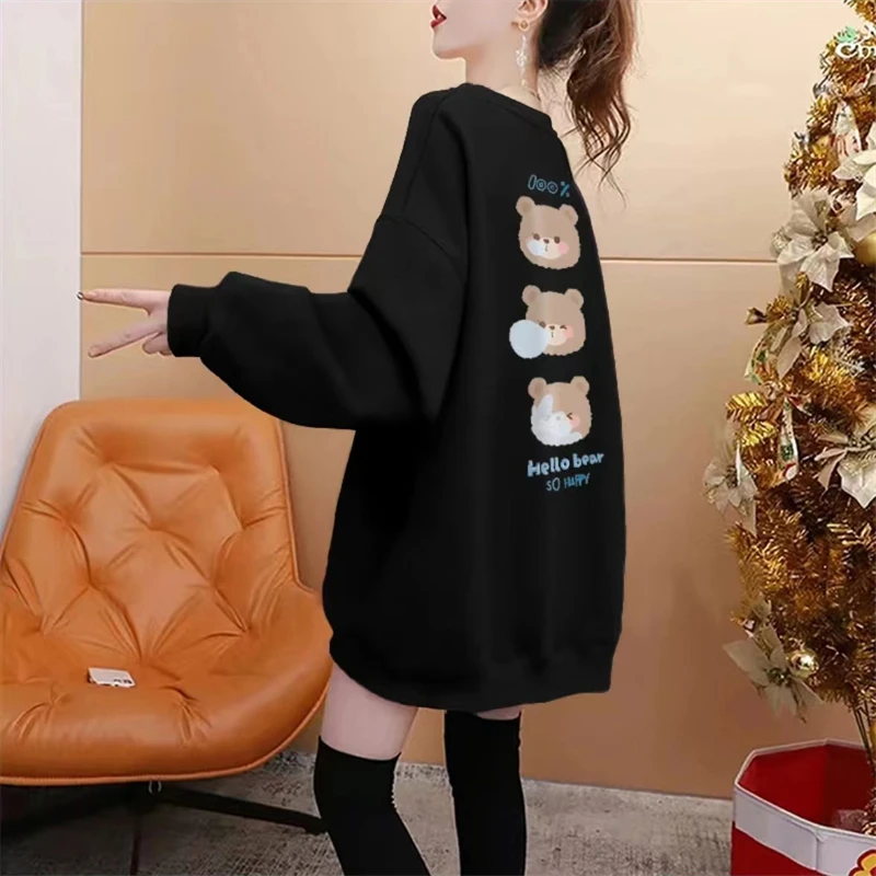 早秋季2024新款薄款卫衣女ins潮宽松中长款卡通减龄百搭长袖上衣
