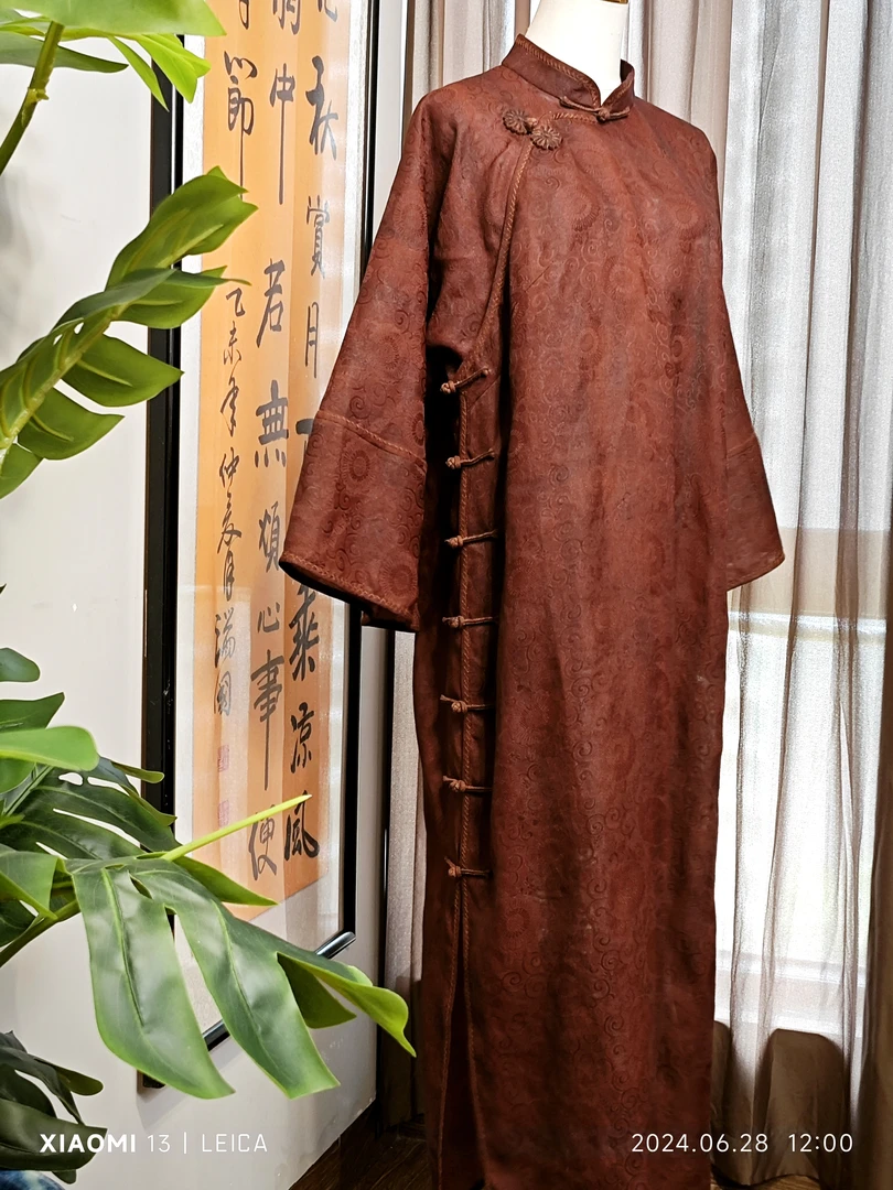 《雨点.知》出品香云纱旗袍私人定制中国风斜襟中式复古立领中长款