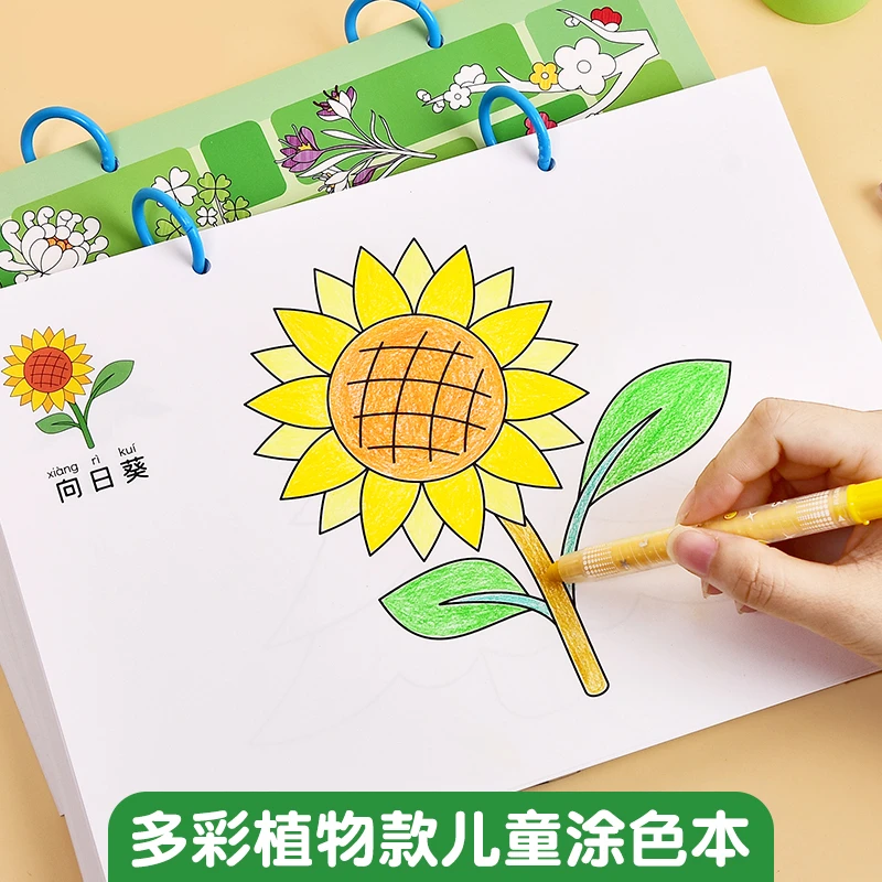 A4加厚马克纸涂色本植物动物图画本小学生绘画本绘图本儿童填色本