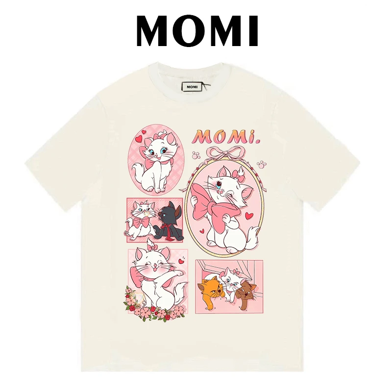 【MOMI】无感印花！猫咪玛丽 260克纯棉重磅短袖女宽松休闲百搭T恤男