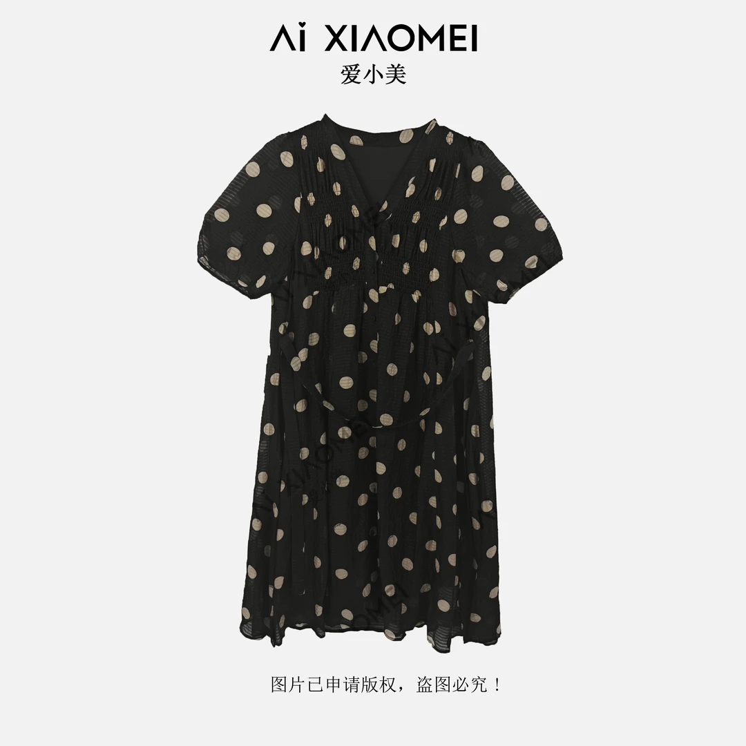 Aixiaomei/爱小美【满二减一】100桑蚕丝连衣裙波点显瘦ZS08-0601