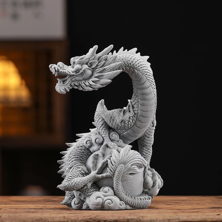 青砂石个性祥龙神龙盘珠飞龙在天玄关茶桌办公室鱼缸造景装饰摆件