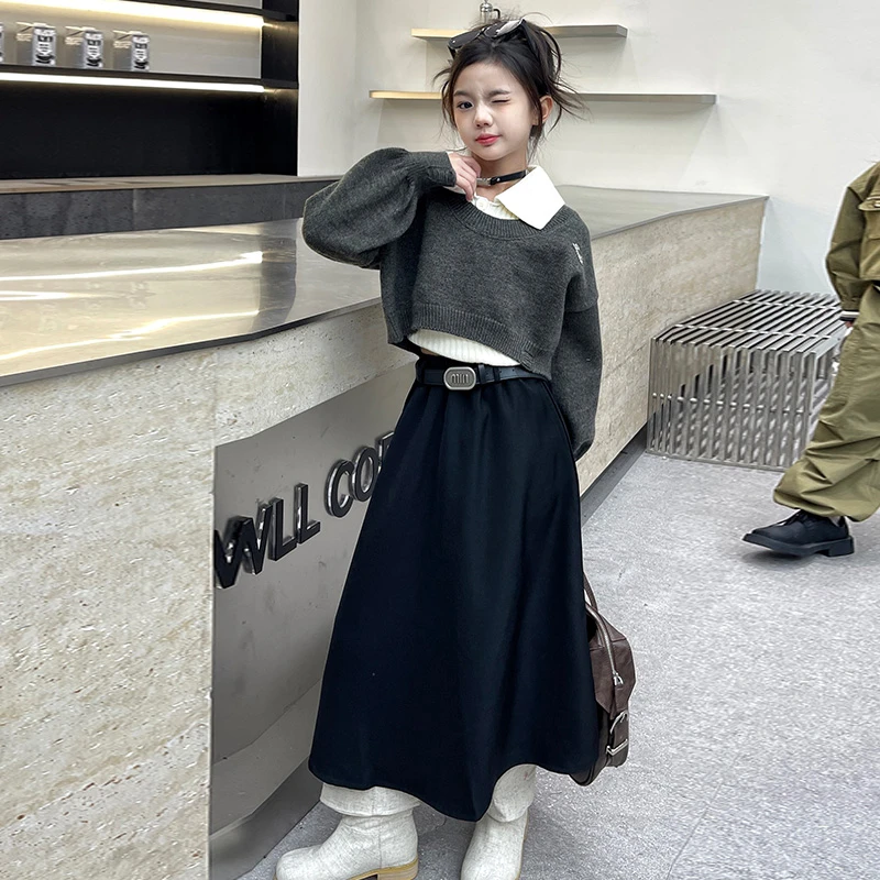 女童连衣裙春秋2025新款儿童洋气春装中大童时髦赫本风裙子两件套