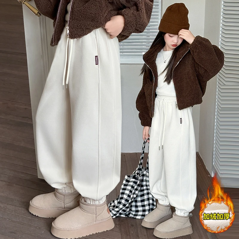 女童秋冬加绒卫裤2025新款6-12岁15岁中大儿童洋气休闲百搭束脚裤