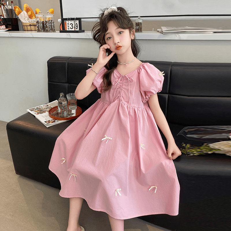 女童连衣裙2024夏季新款6-12岁中大儿童洋气女孩甜美泡泡袖公主裙