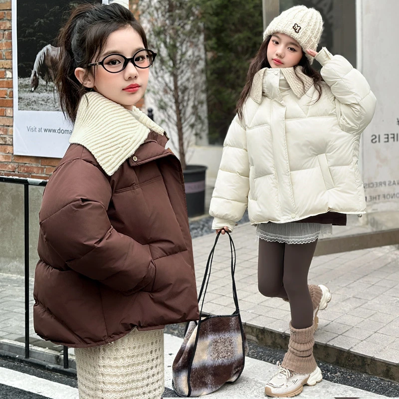 女童冬季短款棉服外套2024新款6-12岁15岁中大童洋气休闲加厚棉衣