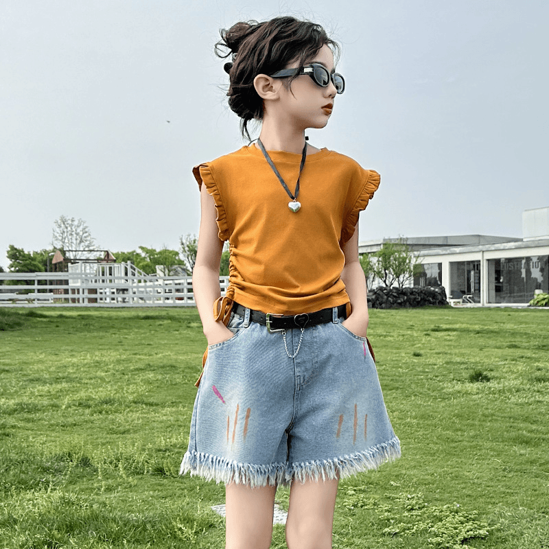 女童夏季牛仔短裤2024新款6-12岁15岁中大童洋气女孩时尚休闲裤子