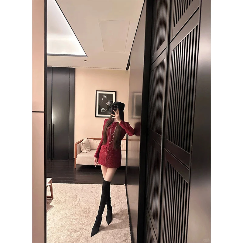 冬季新款法式气质名媛小香风外套女高级感收腰显瘦中长款开衫上衣