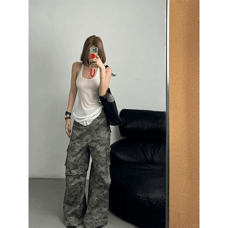 美式复古高级感微透吊带背心辣妹休闲外穿显瘦上衣百搭修身长款裤