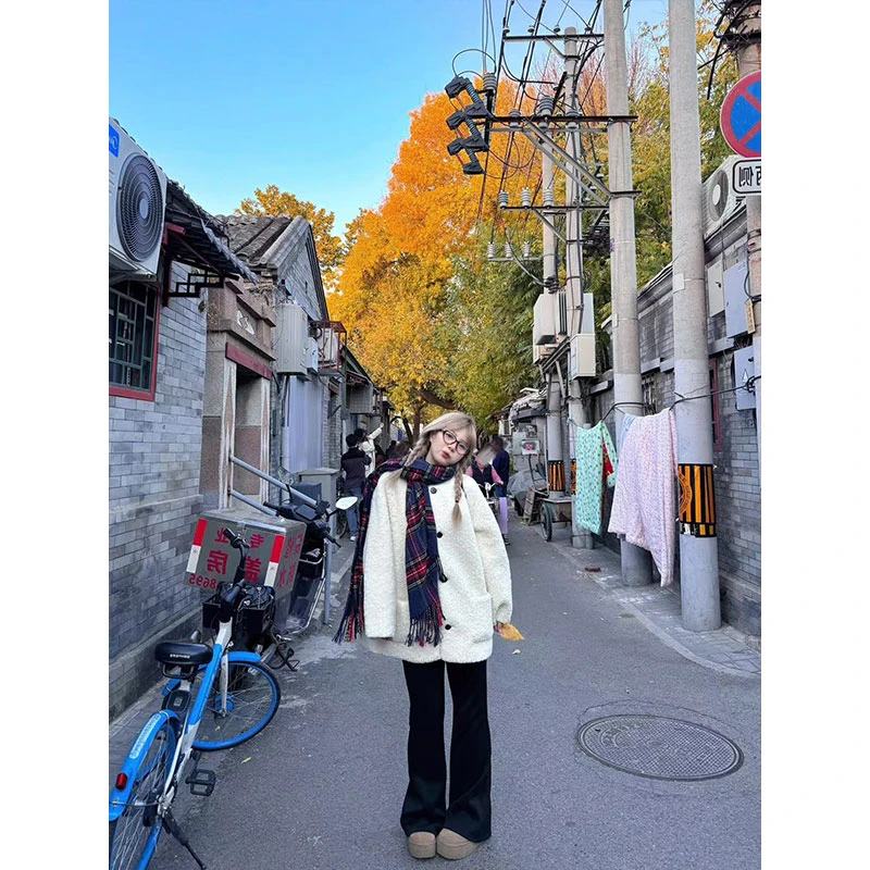 毛毛外套女秋冬季2024新款保暖宽松减龄上衣百搭长款裤子时尚套装