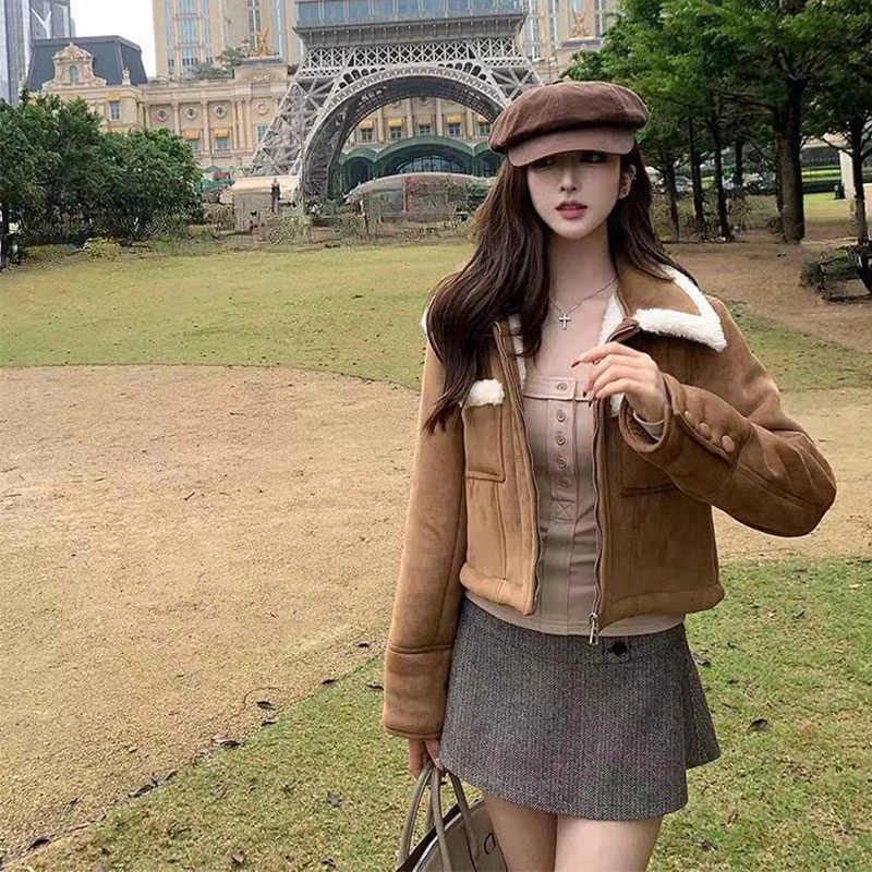 2024新款冬季美拉德保暖外套女高级感内搭上衣百搭半身裙时尚套装