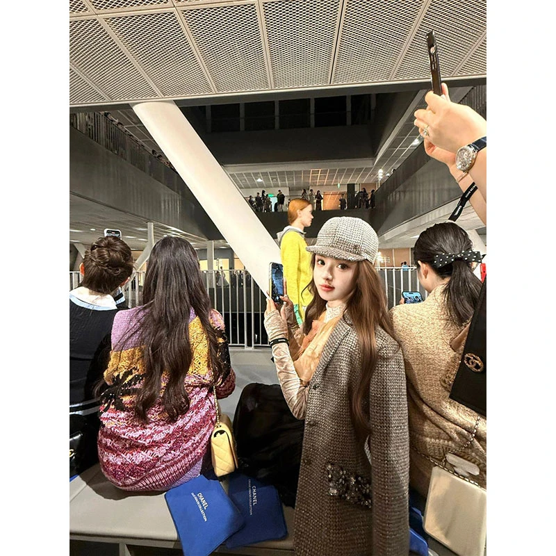 法式小香风重工翻领格纹外套女内搭撞色蝴蝶结上衣半身裙时尚套装