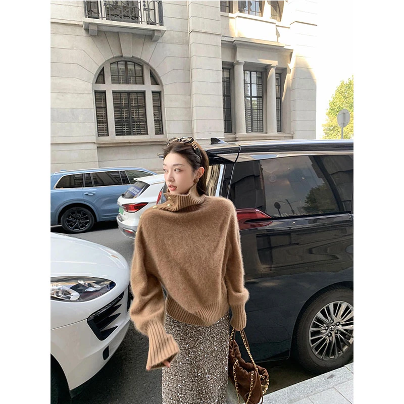 秋冬法式单侧金属扣针织上衣重工轻奢闪闪亮亮片包臀半身裙两件套