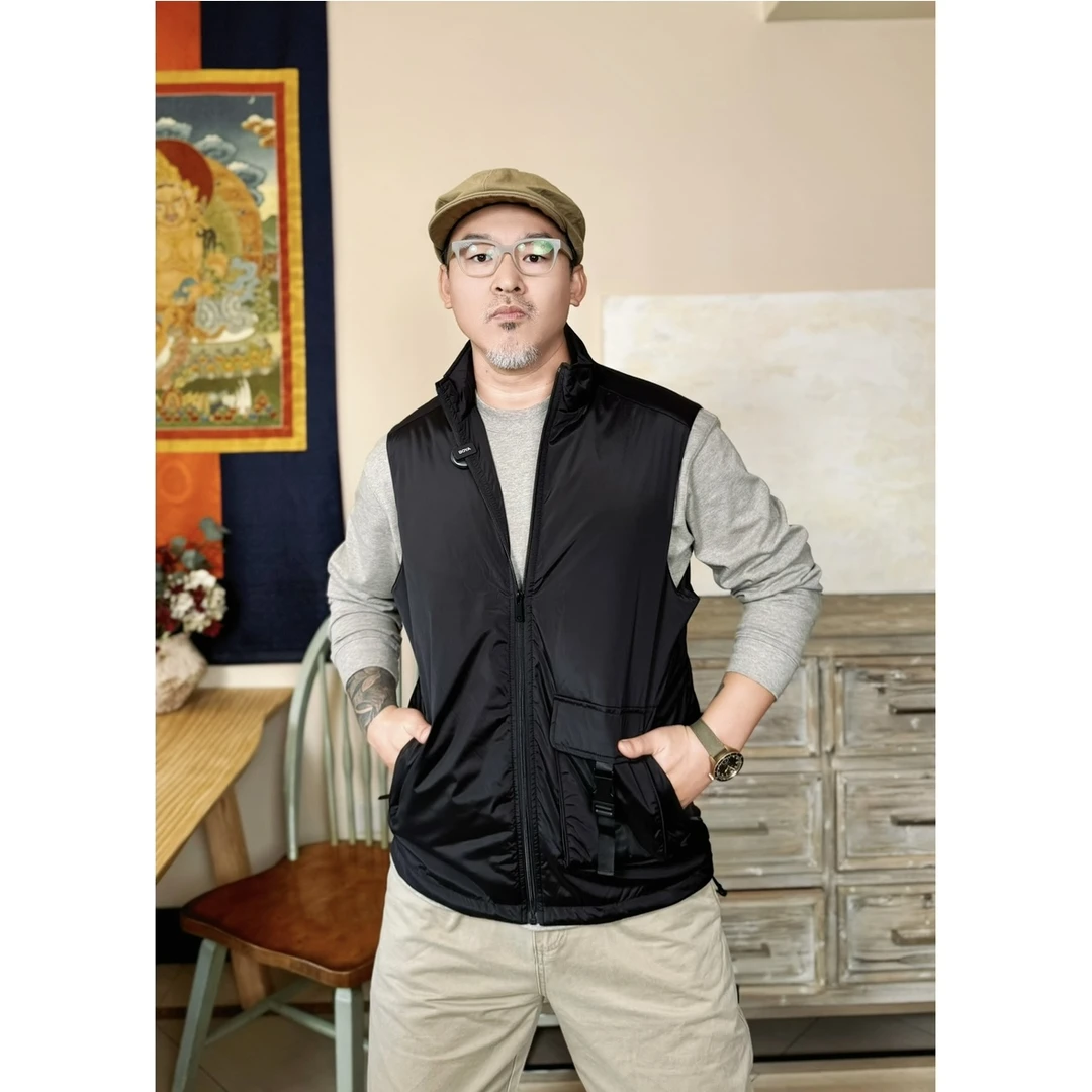 2024秋冬新款黑色商务休闲立领棉马甲男潮牌百搭背心保暖工装坎肩