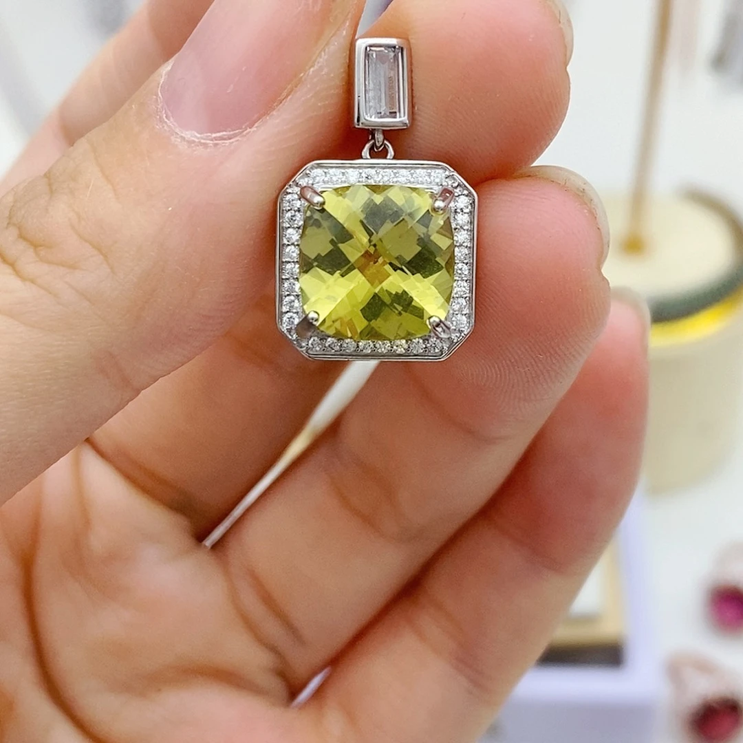 黄晶吊坠(赠链)银S925镶嵌