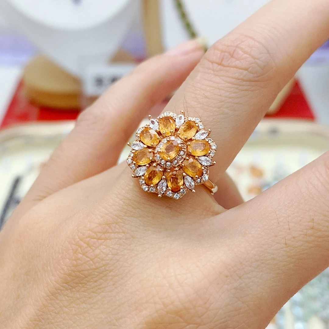 石榴石（芬达石）戒指银S925镶嵌