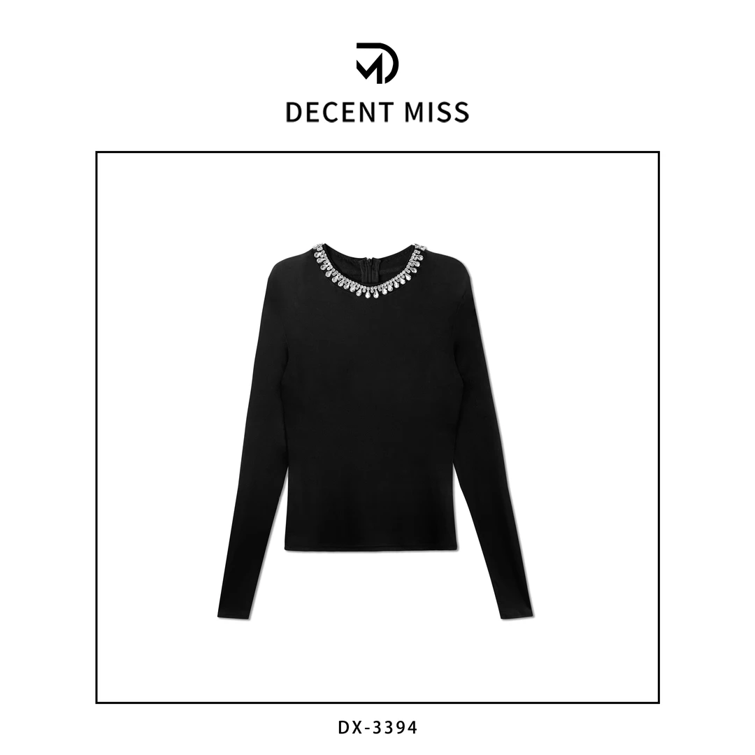 【原创设计】Decent miss 秋冬新款重工闪钻气质低圆领上衣DX-3394