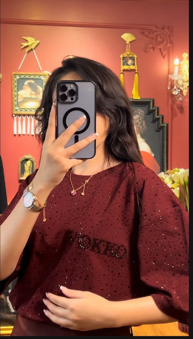 VOKKO新款潮流满天星短袖T恤重工烫钻韩版