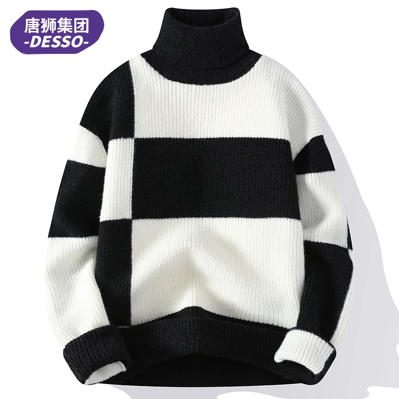 唐獅旗下DESSO秋冬季高领毛衣青少年加绒加厚保暖套头针织衫男