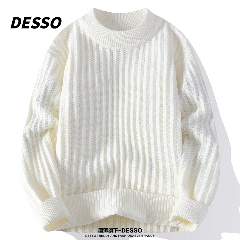 唐獅旗下DESSO 秋冬圆领青少年条纹套头针织衫保暖外套学生毛衣男