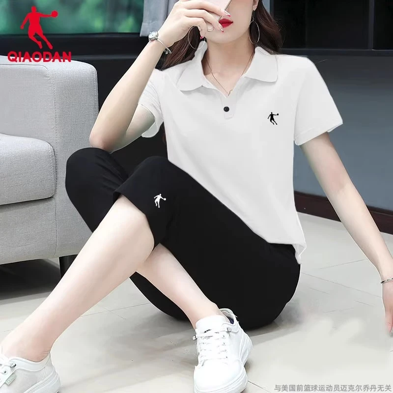 乔丹运动套装女POLO衫秋季冰丝排汗短袖梭织七分裤可定制工作服
