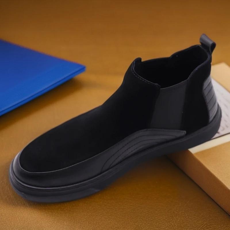 2024冬季新款加绒保暖二棉鞋男时尚翻毛皮高帮鞋男潮百搭磨砂男鞋