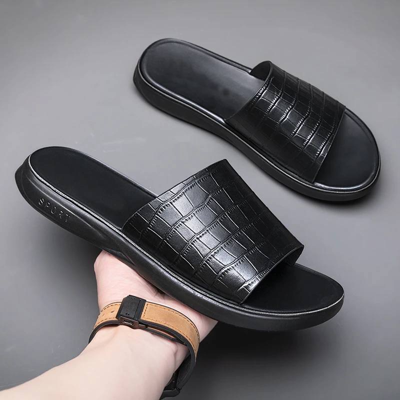 潮牌男士拖鞋凉鞋夏季新款软底软皮外穿防滑男款运动沙滩鞋皮凉拖