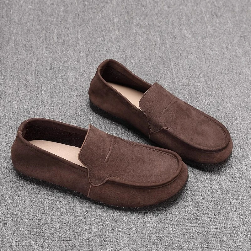 宽脚轻便豆豆鞋男软皮软底真皮透气复古开车鞋一脚蹬懒人鞋鞋子
