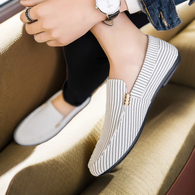 夏季豆豆鞋透气老北京男韩版潮流休闲软底白色懒人男鞋一脚蹬布鞋