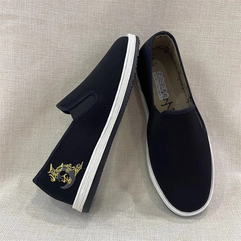 老北京手工千层底刺绣春夏透气宽版艾草低帮休闲黑色经典男士布鞋