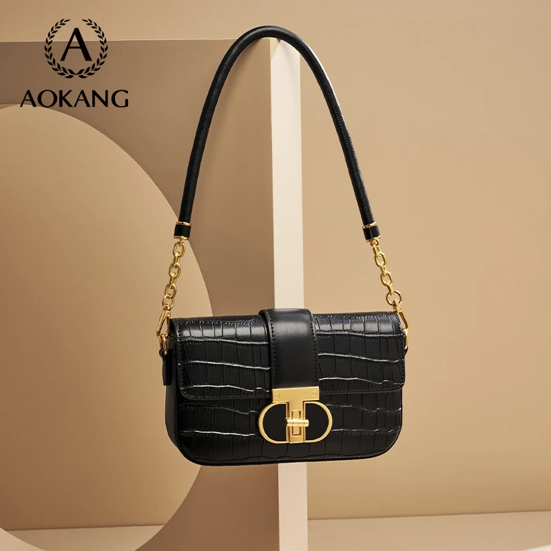 奥康新款气质简约小方包时尚单肩包轻奢女士腋下法棍包包-2805