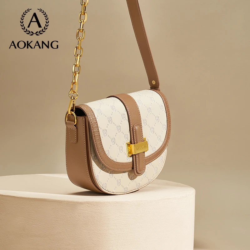 Aokang/奥康2025新款百搭女士单肩斜挎复古轻奢半圆马鞍包-2585
