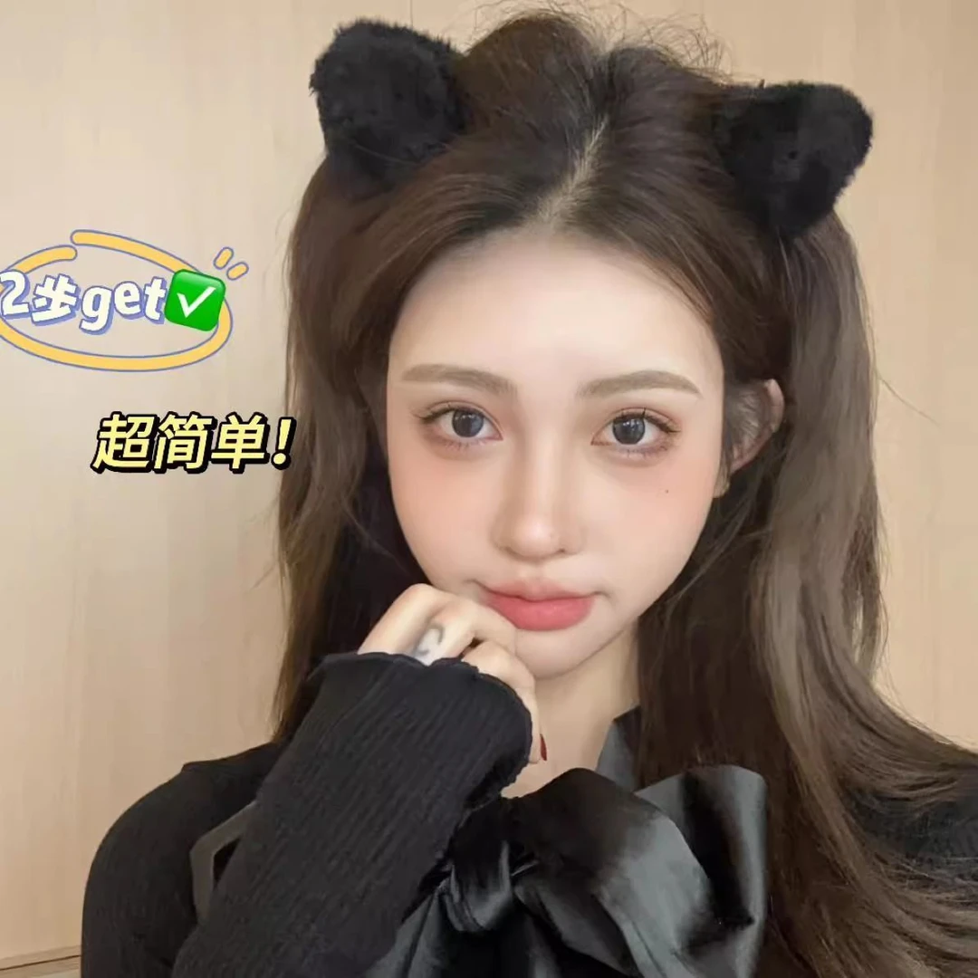 可盐可甜秋冬新款毛绒猫耳朵抓夹后脑勺夹女气质半扎发碎发夹发饰