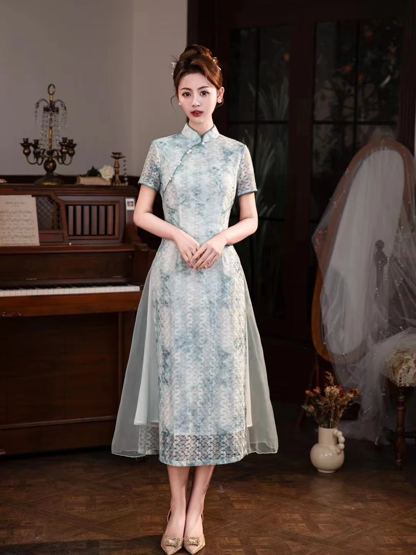 【梵喜】绮梦-中国风旗袍显瘦夏季中长款优雅旗袍知性改良款旗袍