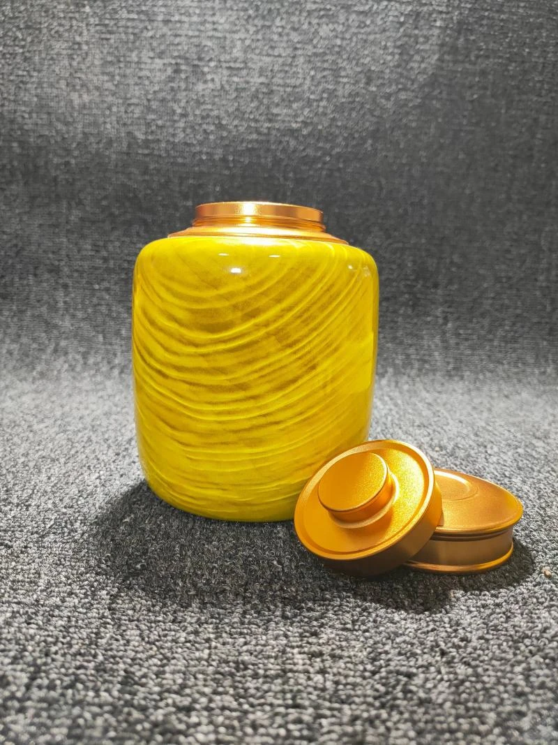 金丝楠茶叶罐大叶楠客厅实木茶盒茶罐铜盖时尚密封储物罐普洱储存