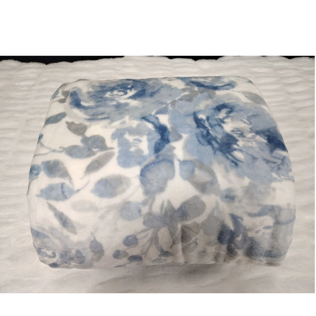 法莱绒蓝色提花毛毯2*2.3