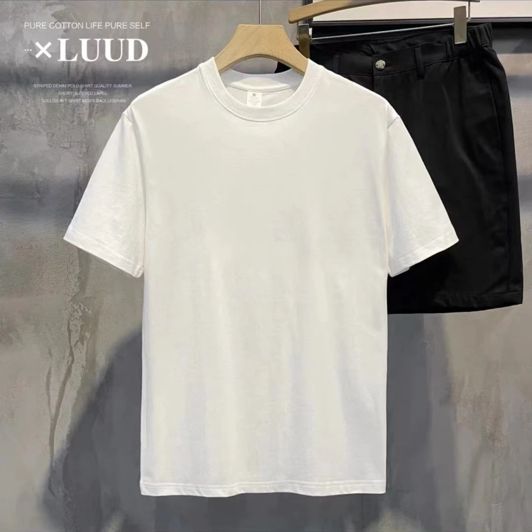 夏季男士t恤短袖纯色情侣宽松大版T恤男女百搭透气短袖重磅240克