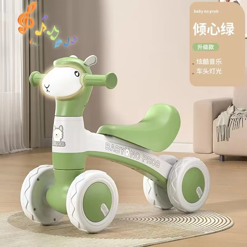 新款1-3岁卡通羊驼滑行车宝宝平衡车带灯光音乐防侧翻四轮车RM