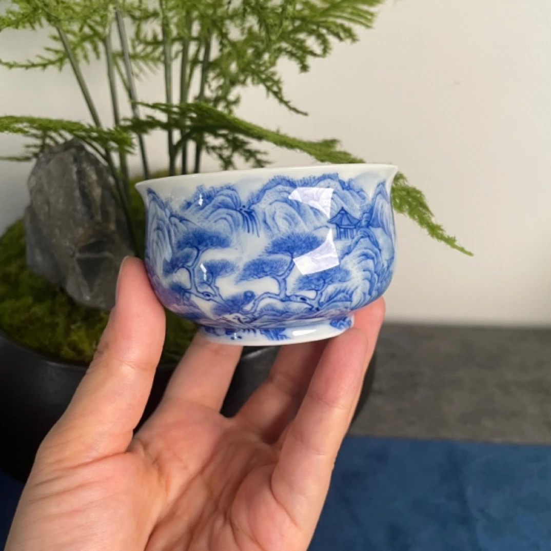 （九茗柴窑）精工山水炉式杯 手工手绘景德镇茶具 容量60毫升