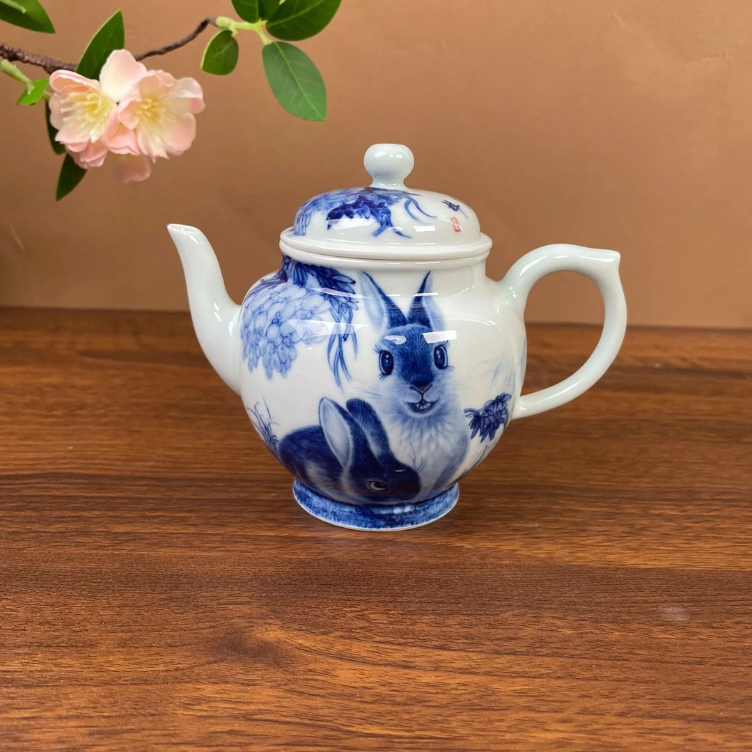【彧兮竹柴窑】兔子壶手工手绘景德镇茶具 容量230毫升