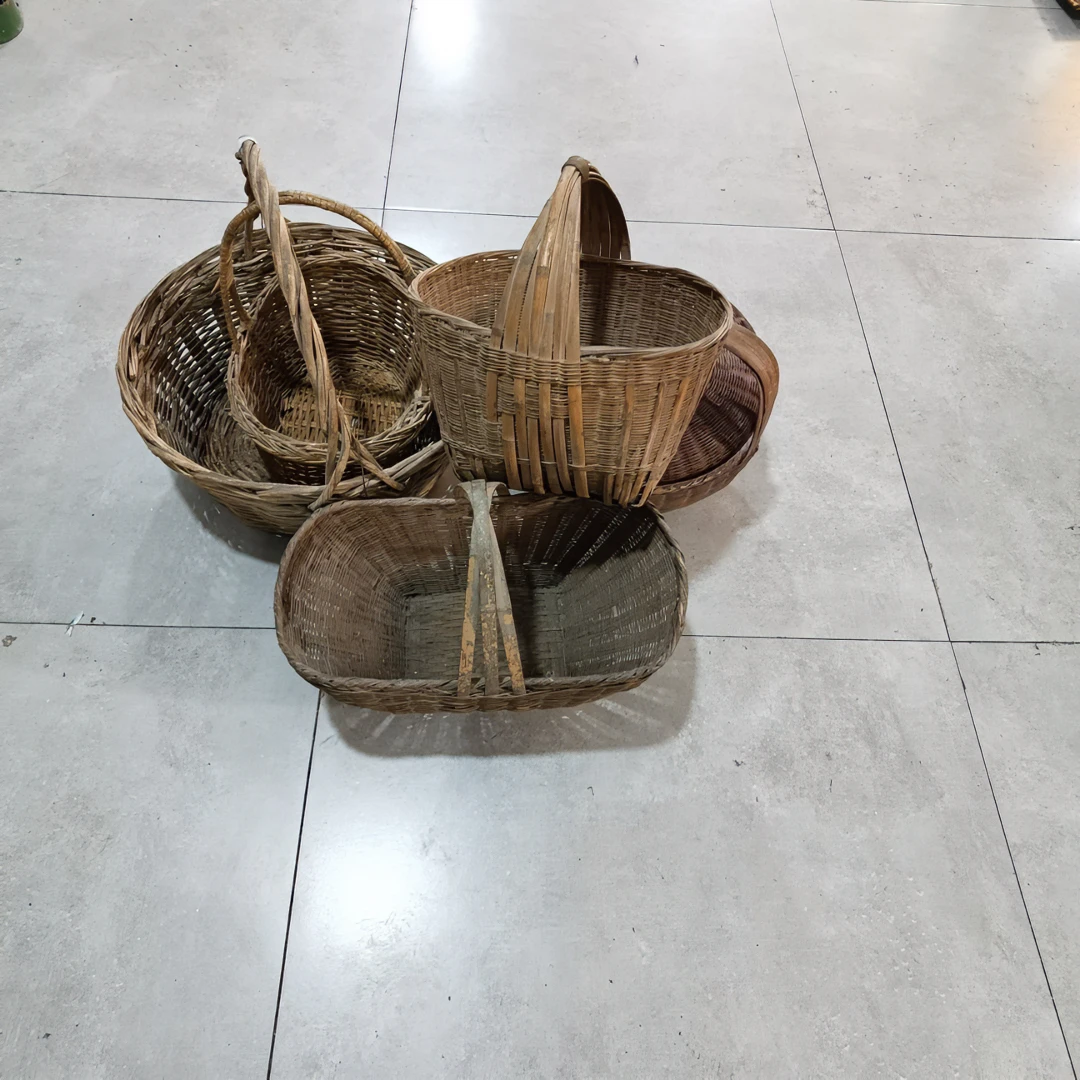 民俗老物件手工篮子现代花篮替代品细致手工篮子摆件复古风道具