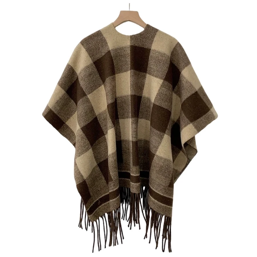2024秋冬季英伦格子外搭保暖防寒斗篷时尚百搭披肩