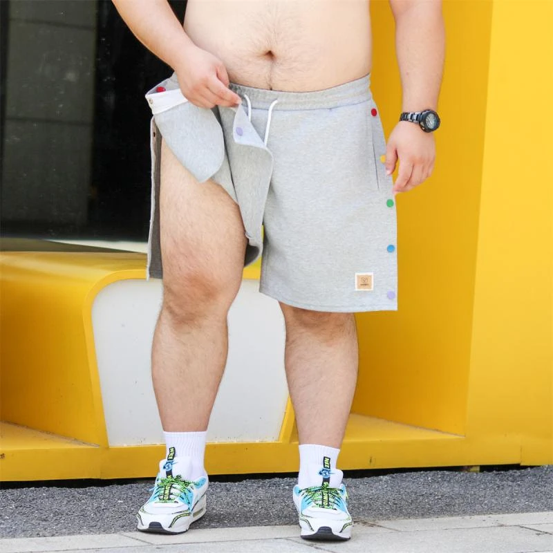 可开叉短裤 镭创原创夏季宽松大码休闲棉运动彩色排扣男士裤子