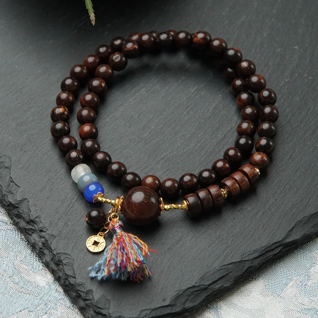 天然巴布亚贡木6mm圆珠S925双圈手串