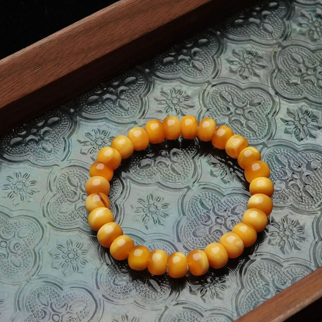 天然蜜蜡6*9mm车轮珠单圈手串