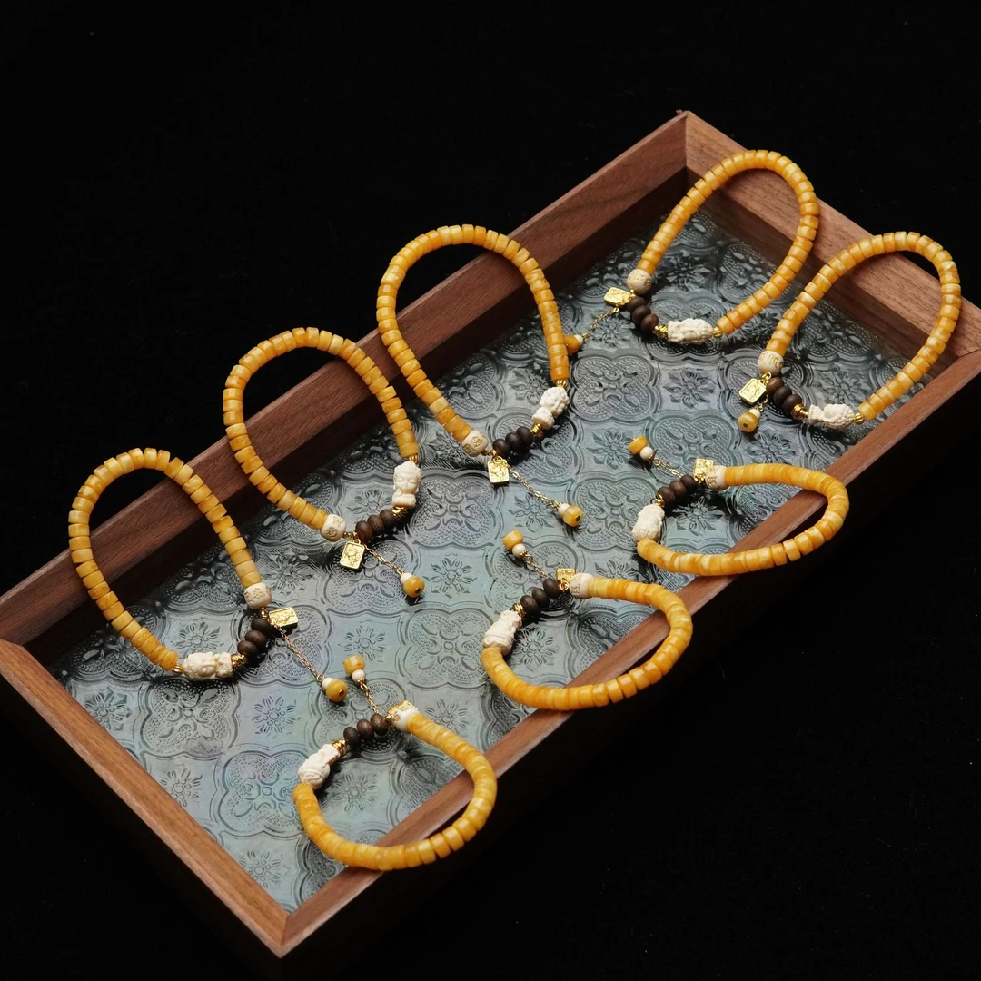 天然猛犸牙雕刻八大8*14*8mm单圈手串