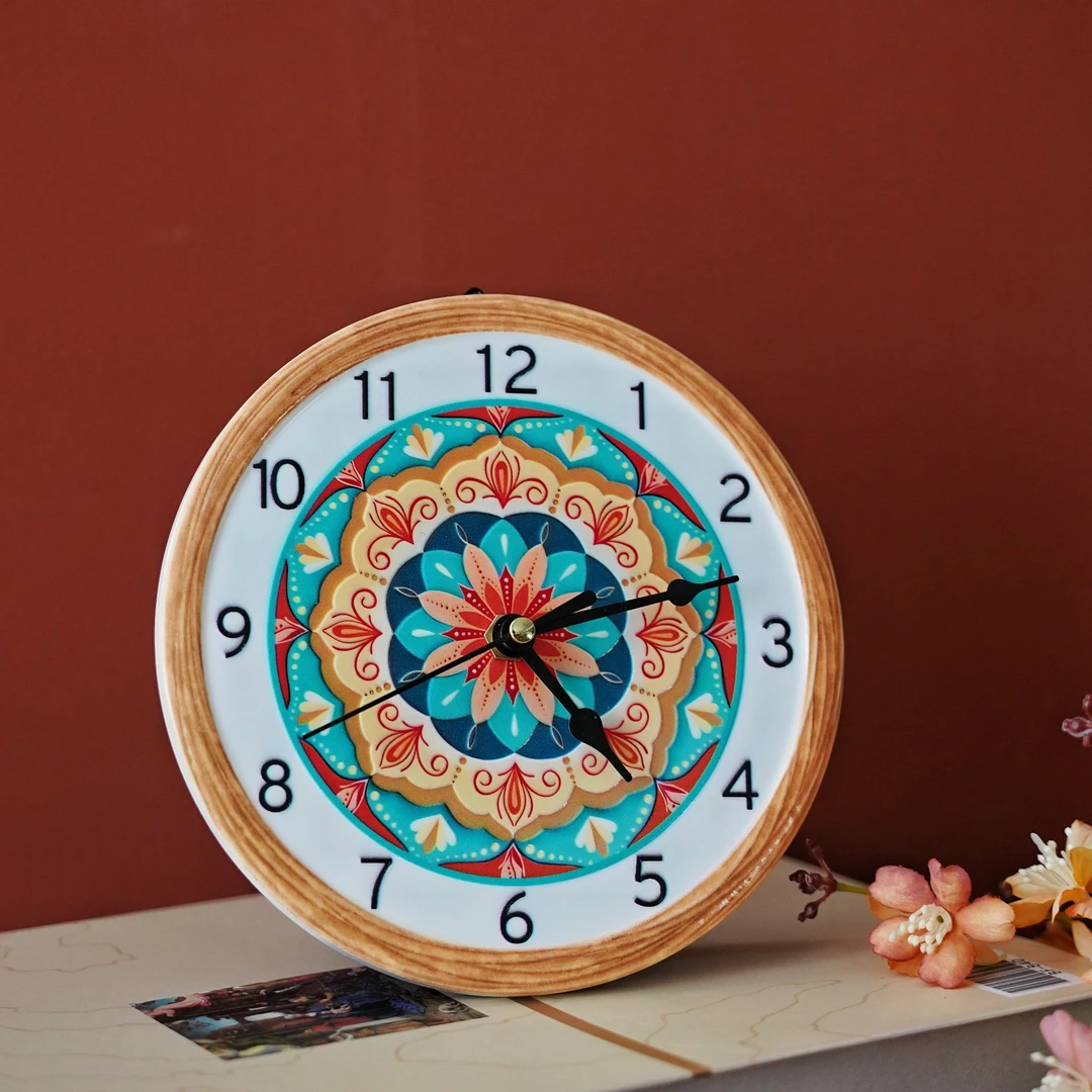敦煌瓷板画座钟家用陶瓷艺术品复古挂钟桌面装饰