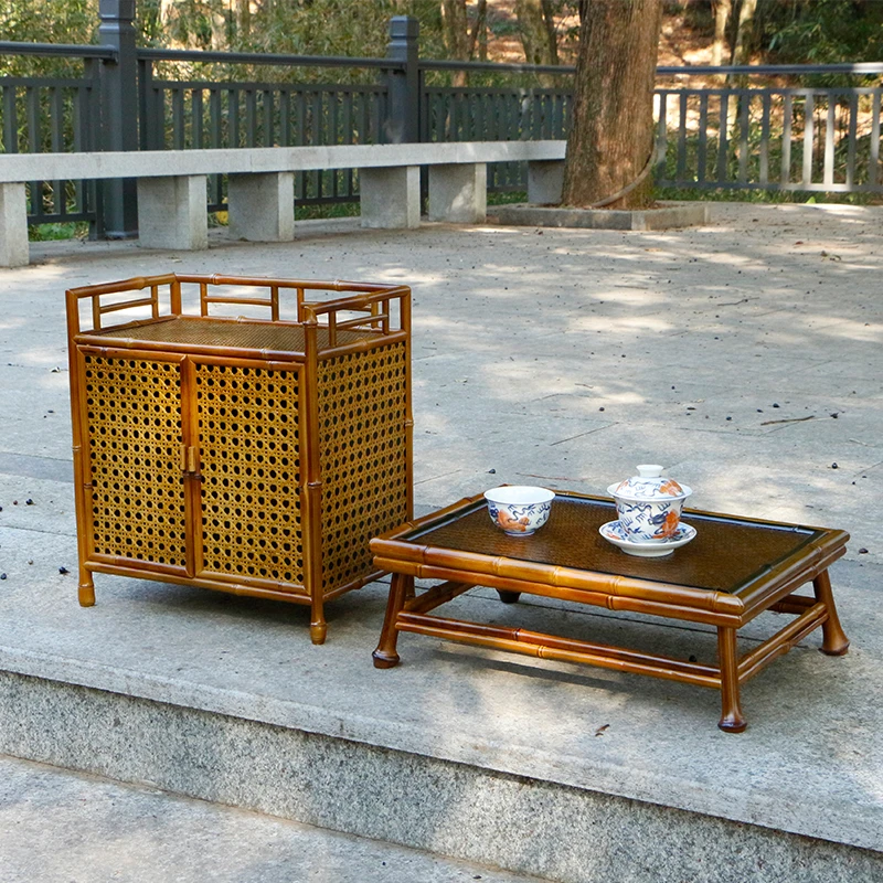 实心竹茶柜竹制茶棚茶具收纳柜博古架篓空精编茶空间中式家具